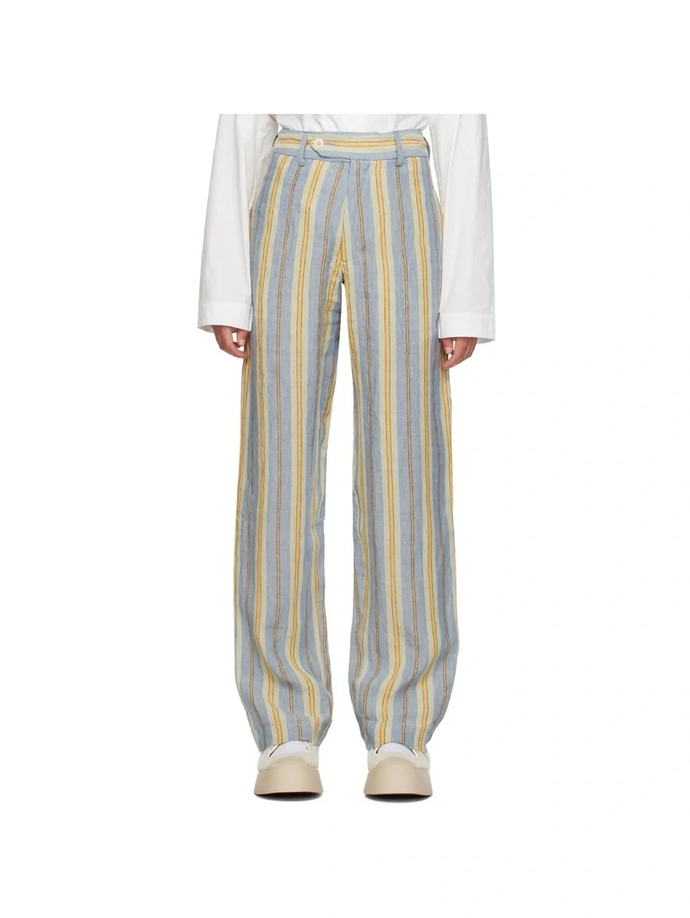 Nicholas Daley Linen Striped Trousers in Blue/Mustard, Size 34 NEW w/Tag $650